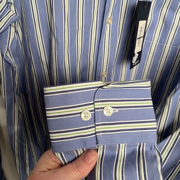 LINCS Men's Striped‎ Shirt Size XL NWT Blue White With Light Purple Inside - Picture 6 of 9